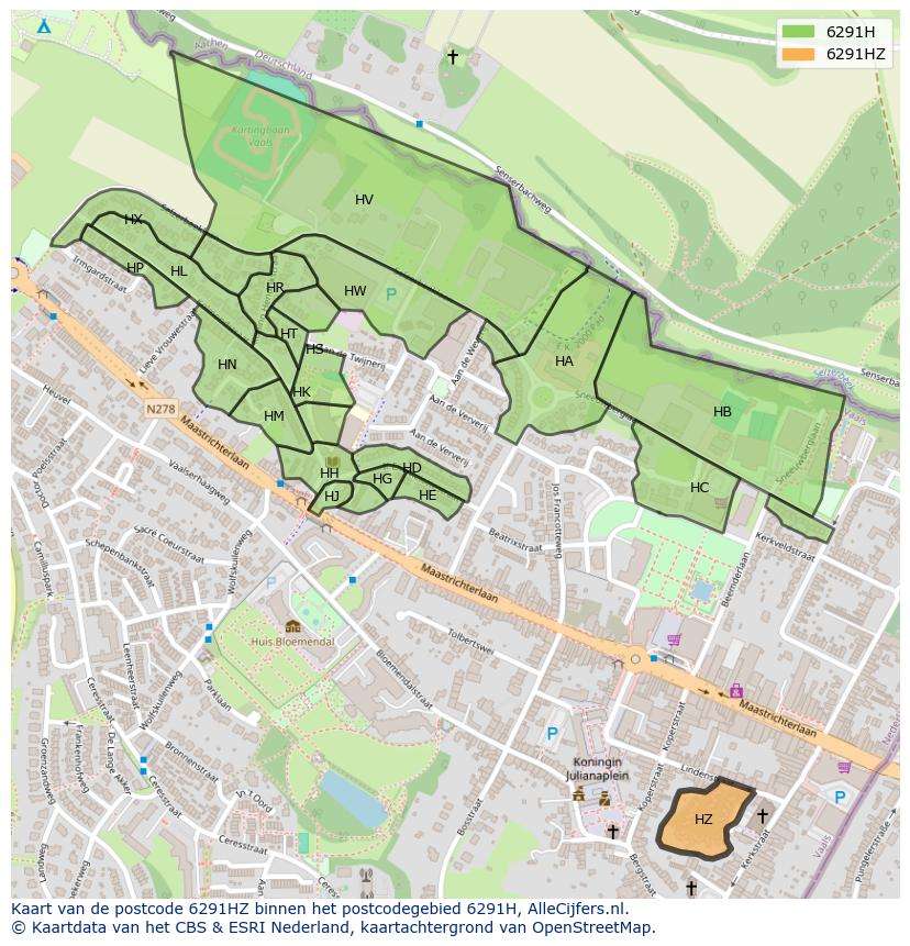 Afbeelding van het postcodegebied 6291 HZ op de kaart.