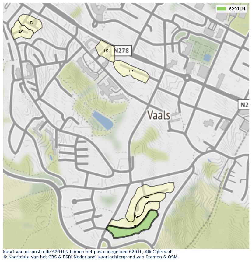 Afbeelding van het postcodegebied 6291 LN op de kaart.