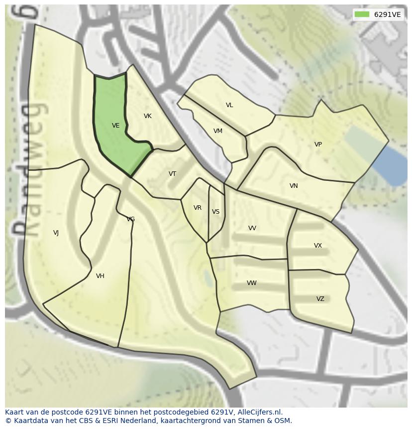 Afbeelding van het postcodegebied 6291 VE op de kaart.