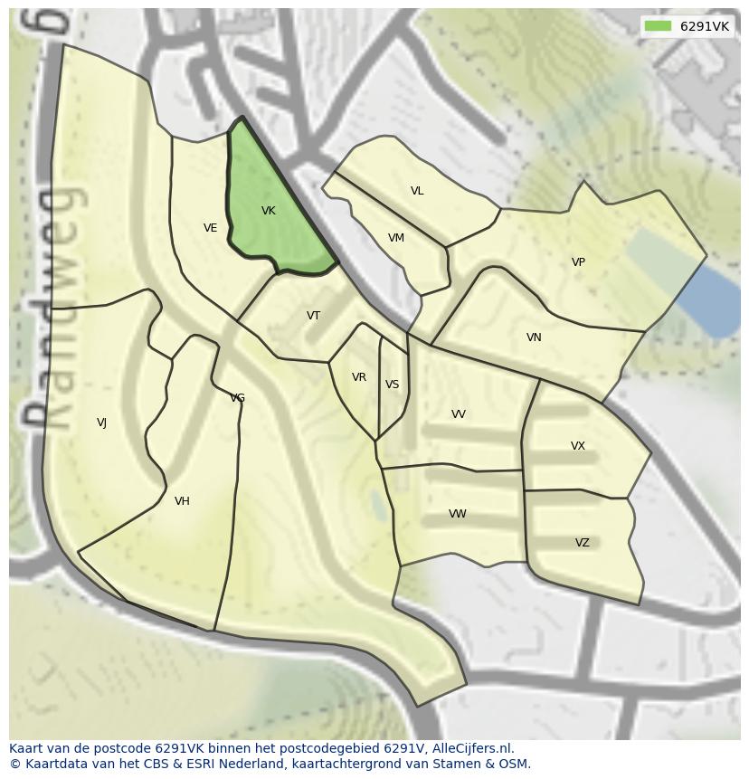 Afbeelding van het postcodegebied 6291 VK op de kaart.