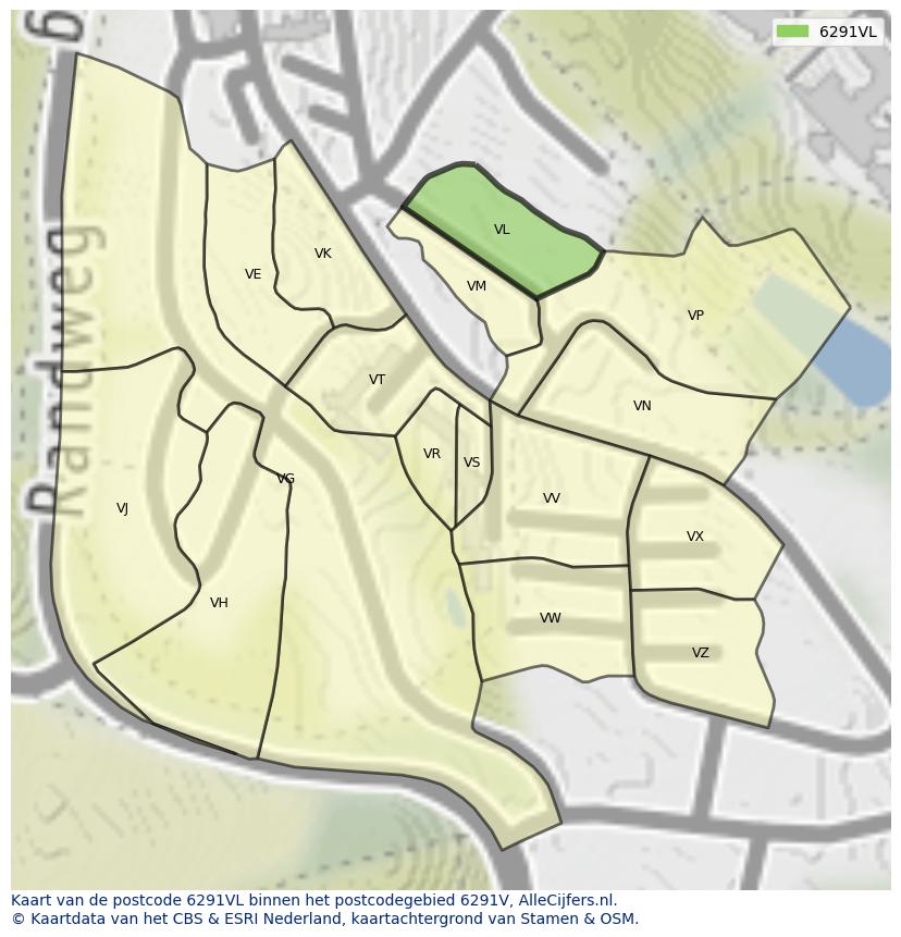 Afbeelding van het postcodegebied 6291 VL op de kaart.