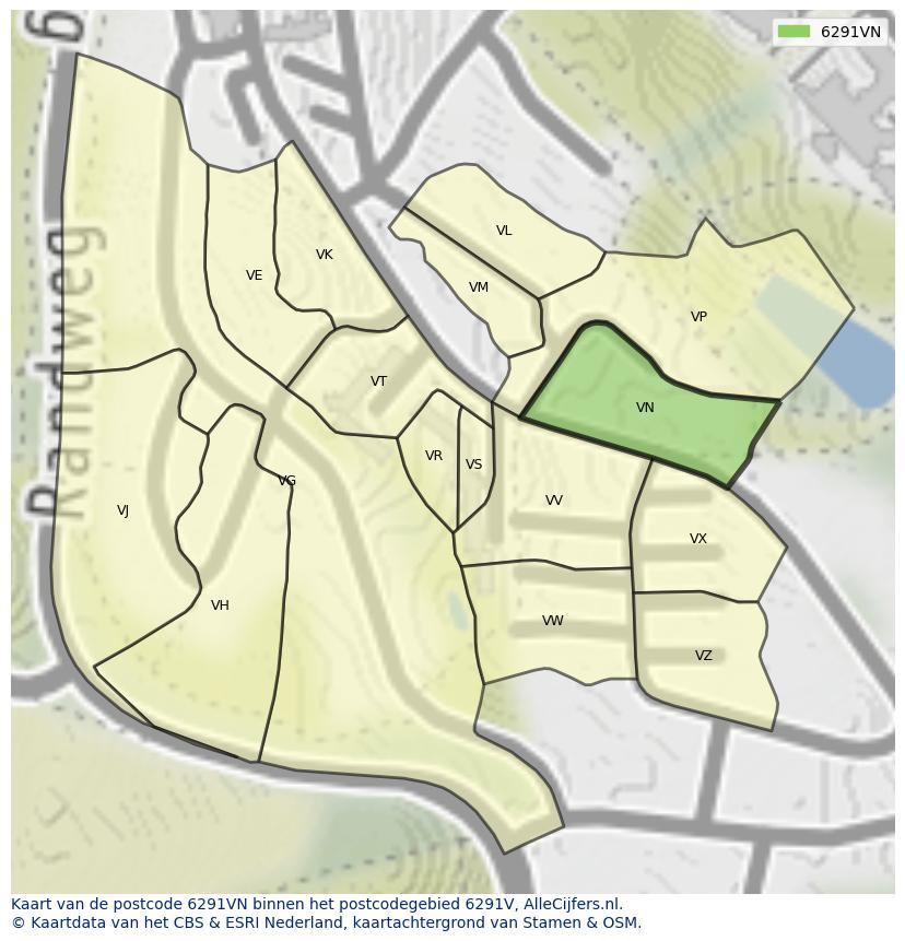 Afbeelding van het postcodegebied 6291 VN op de kaart.