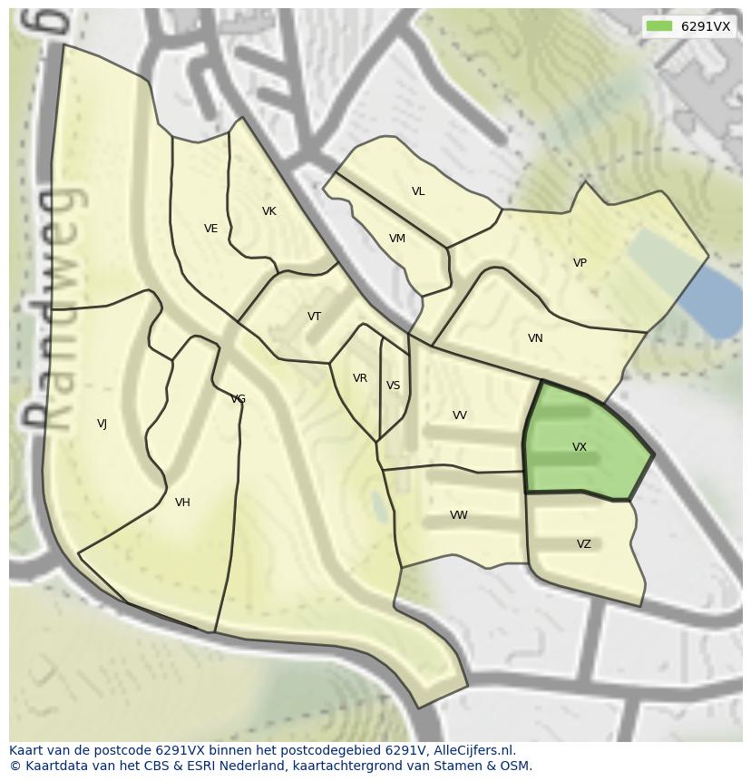 Afbeelding van het postcodegebied 6291 VX op de kaart.