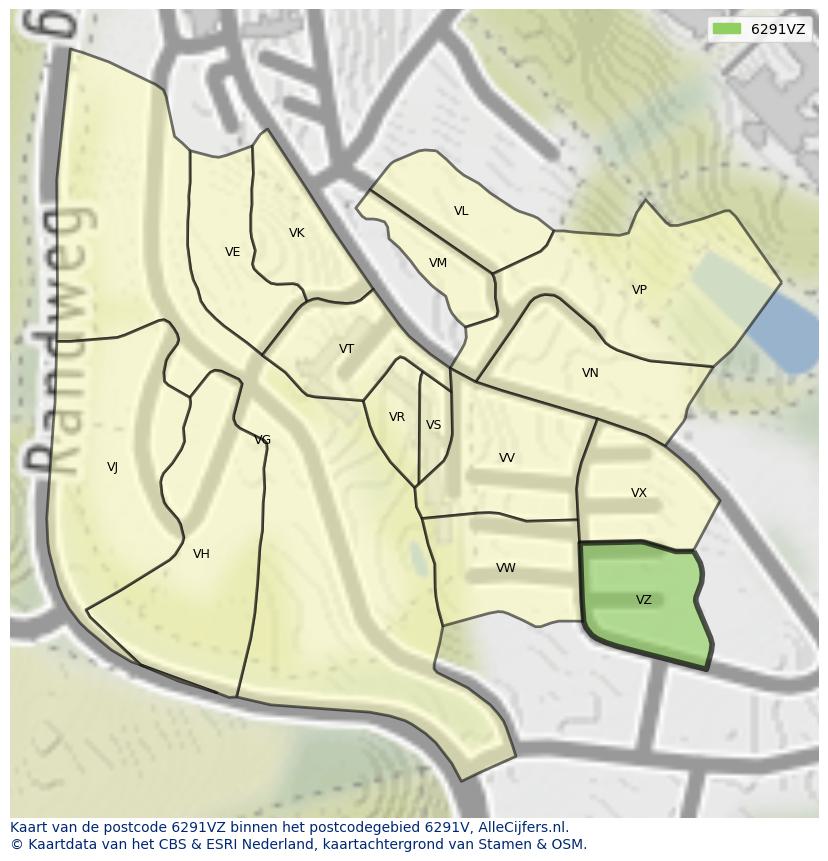 Afbeelding van het postcodegebied 6291 VZ op de kaart.