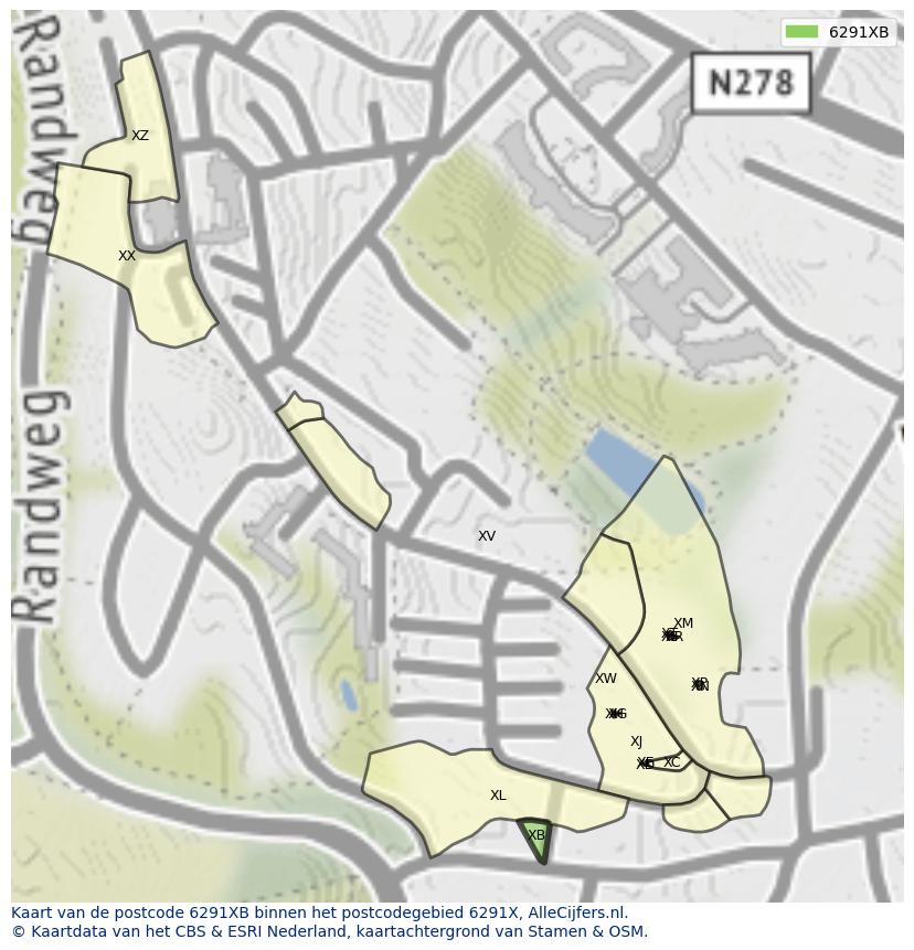 Afbeelding van het postcodegebied 6291 XB op de kaart.
