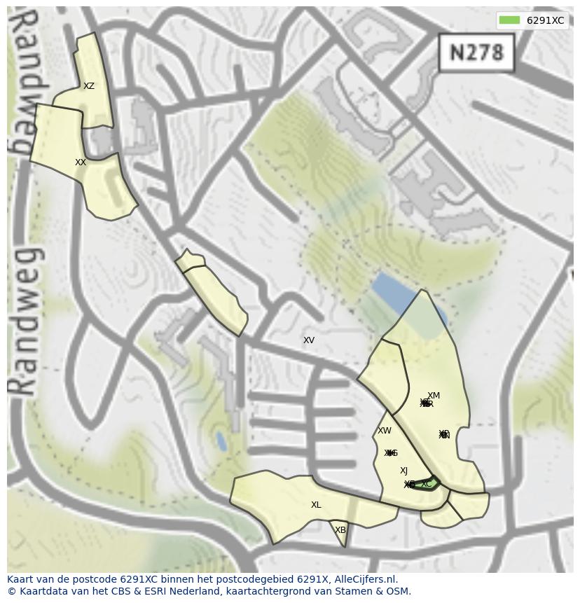 Afbeelding van het postcodegebied 6291 XC op de kaart.