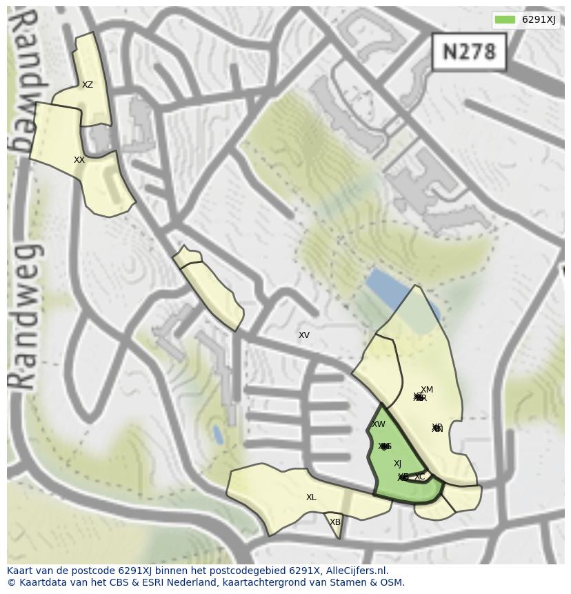 Afbeelding van het postcodegebied 6291 XJ op de kaart.