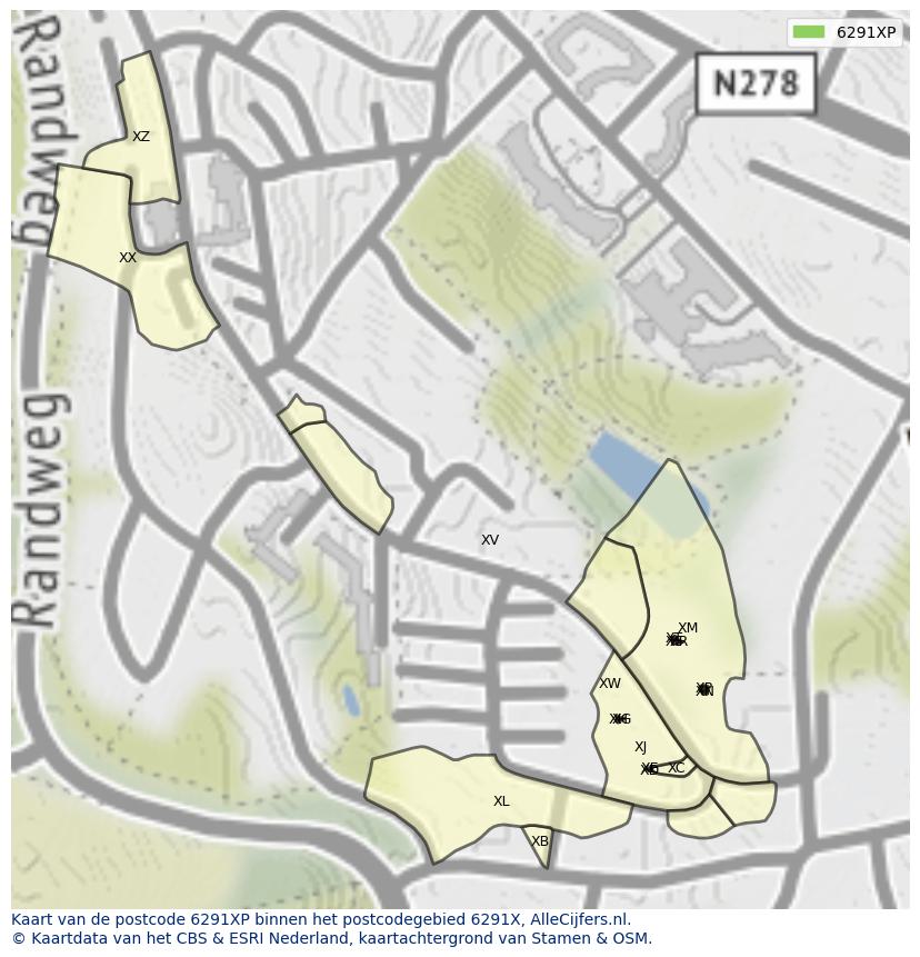 Afbeelding van het postcodegebied 6291 XP op de kaart.