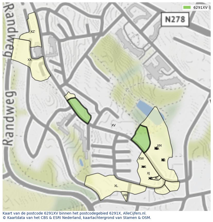 Afbeelding van het postcodegebied 6291 XV op de kaart.