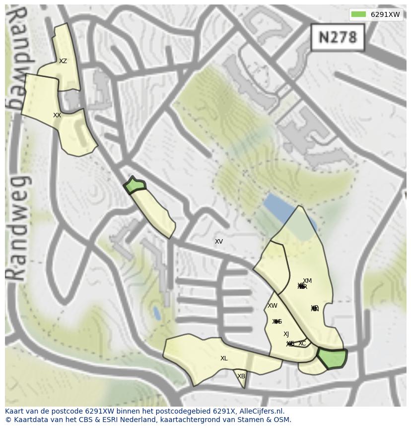 Afbeelding van het postcodegebied 6291 XW op de kaart.