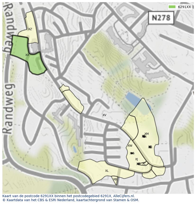 Afbeelding van het postcodegebied 6291 XX op de kaart.