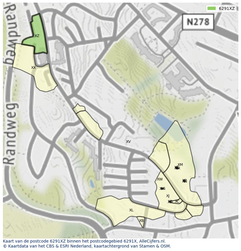 Afbeelding van het postcodegebied 6291 XZ op de kaart.