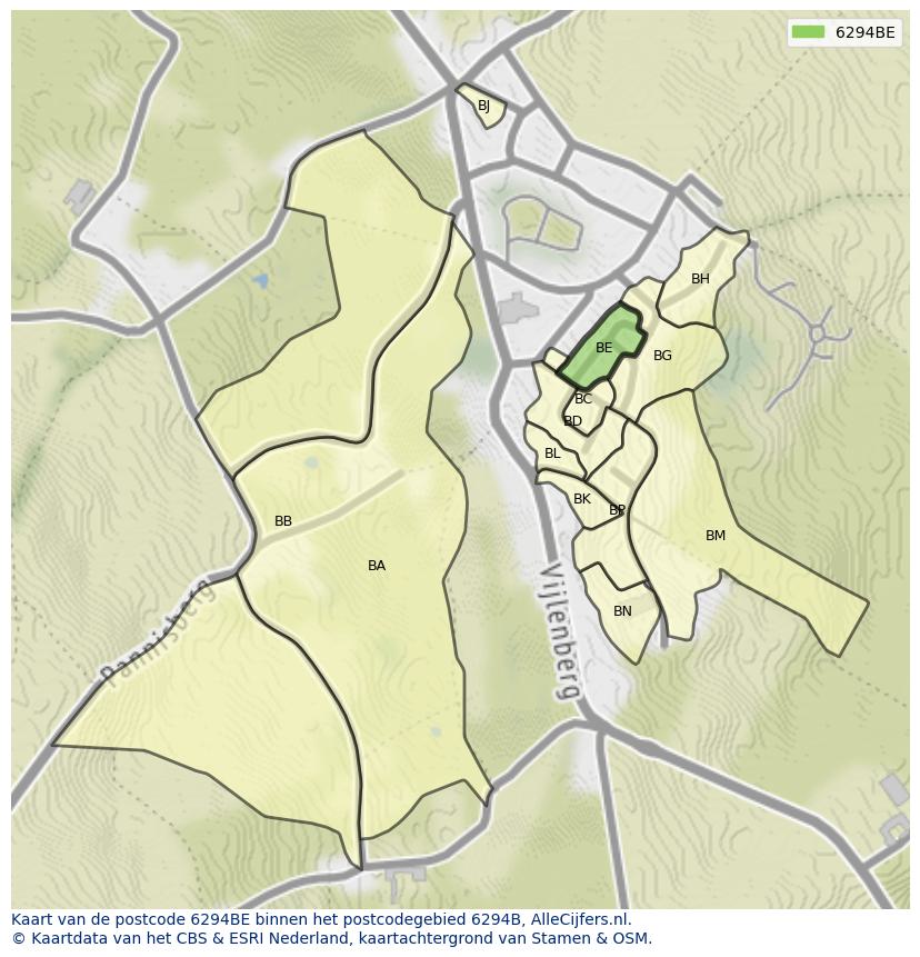 Afbeelding van het postcodegebied 6294 BE op de kaart.