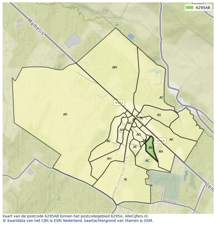 Afbeelding van het postcodegebied 6295 AB op de kaart.