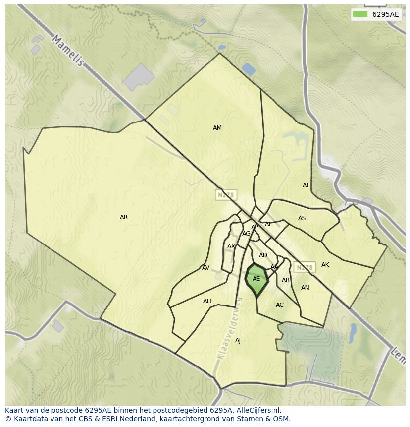 Afbeelding van het postcodegebied 6295 AE op de kaart.