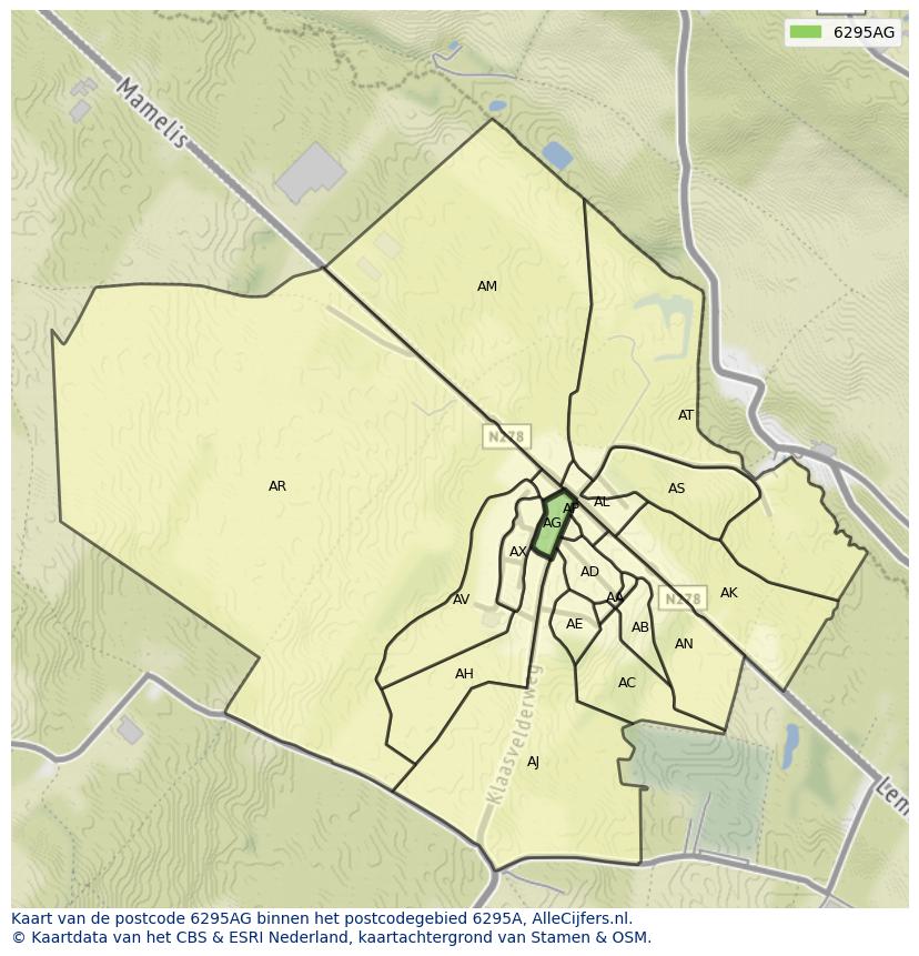 Afbeelding van het postcodegebied 6295 AG op de kaart.
