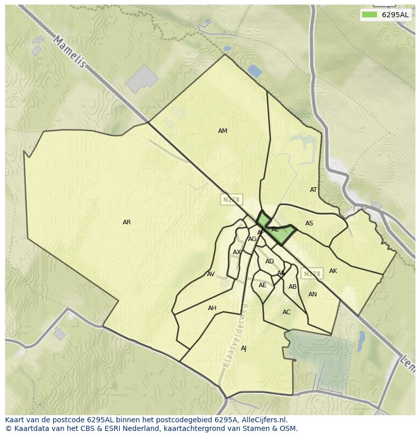 Afbeelding van het postcodegebied 6295 AL op de kaart.