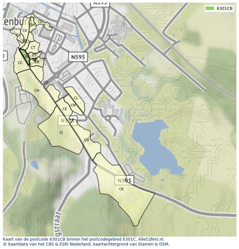 Afbeelding van het postcodegebied 6301 CB op de kaart.