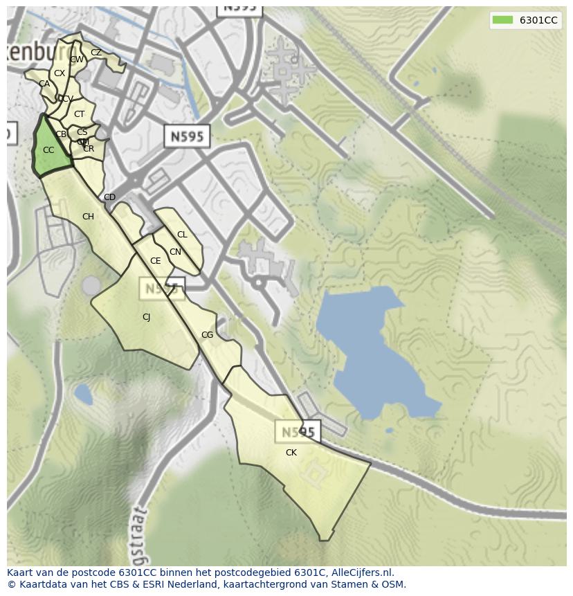 Afbeelding van het postcodegebied 6301 CC op de kaart.