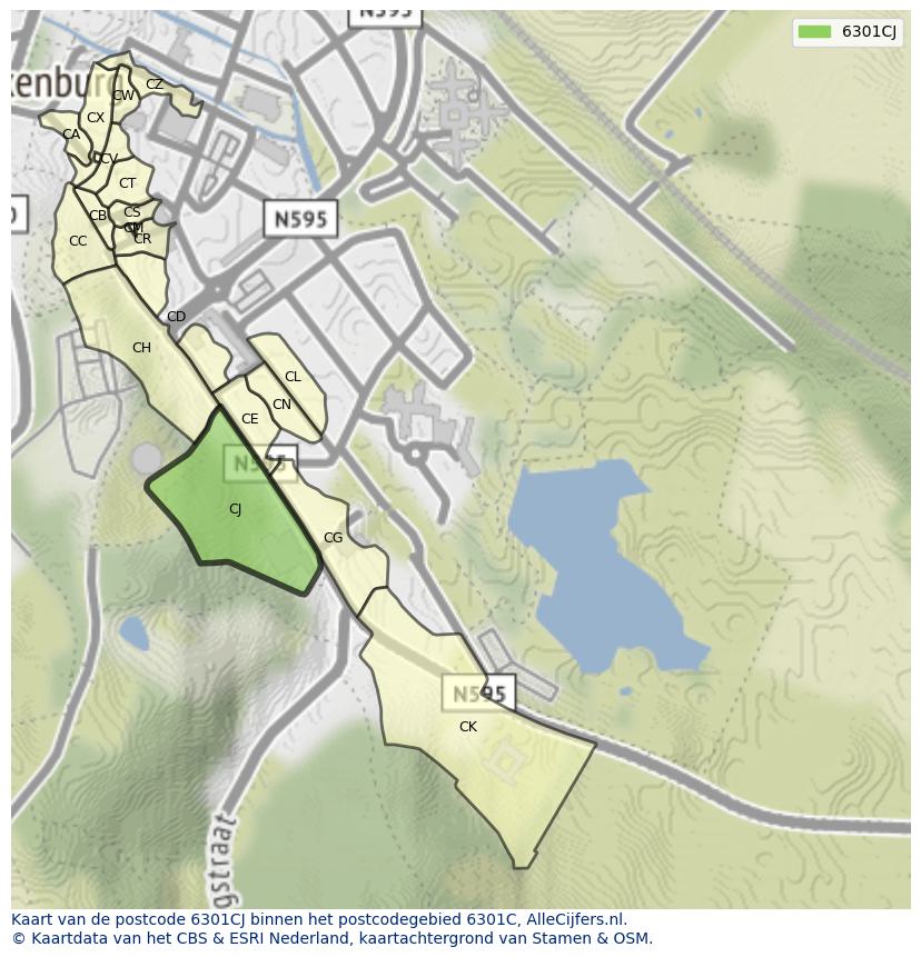 Afbeelding van het postcodegebied 6301 CJ op de kaart.