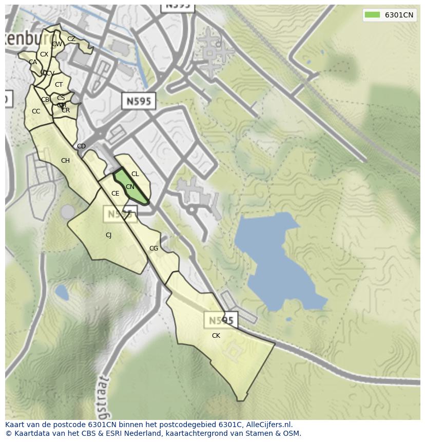 Afbeelding van het postcodegebied 6301 CN op de kaart.