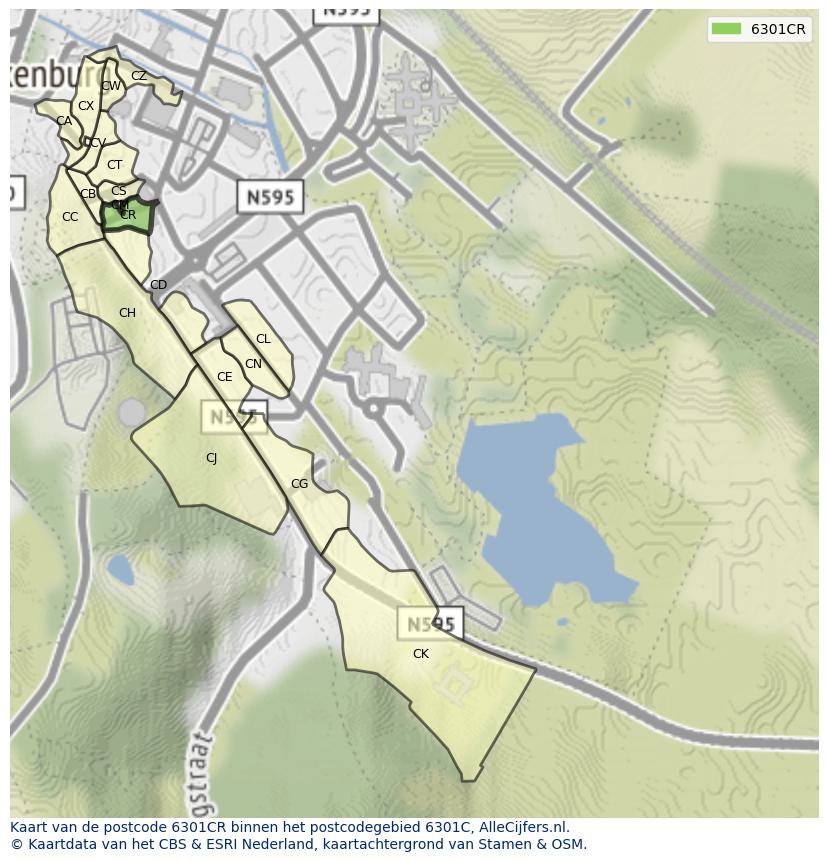 Afbeelding van het postcodegebied 6301 CR op de kaart.