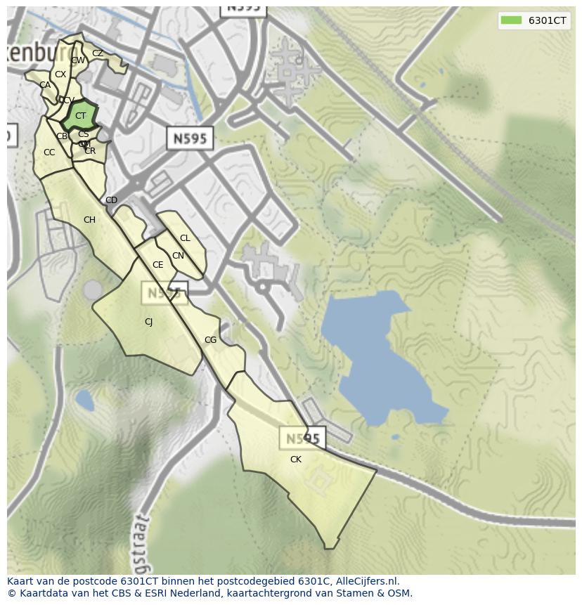 Afbeelding van het postcodegebied 6301 CT op de kaart.