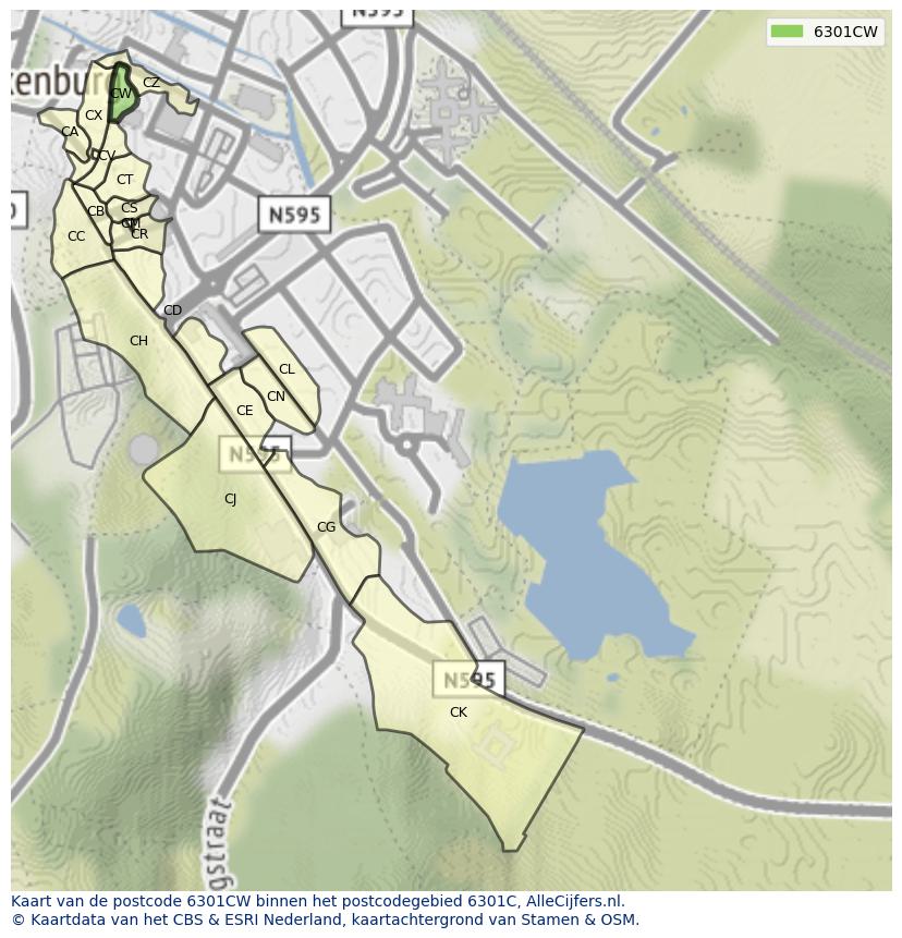 Afbeelding van het postcodegebied 6301 CW op de kaart.