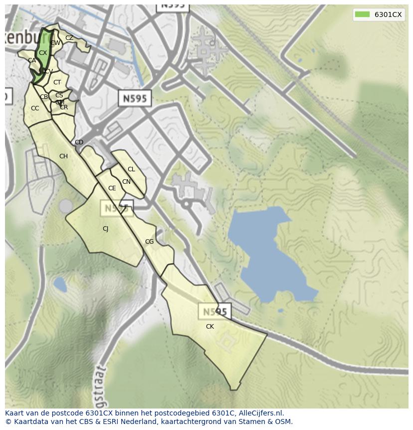 Afbeelding van het postcodegebied 6301 CX op de kaart.