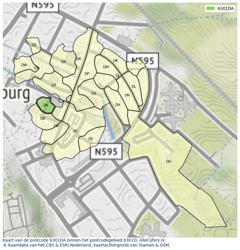 Afbeelding van het postcodegebied 6301 DA op de kaart.