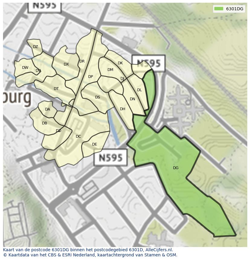 Afbeelding van het postcodegebied 6301 DG op de kaart.