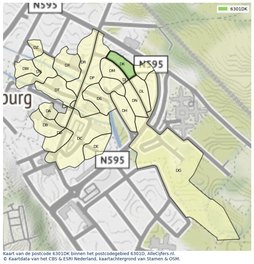 Afbeelding van het postcodegebied 6301 DK op de kaart.