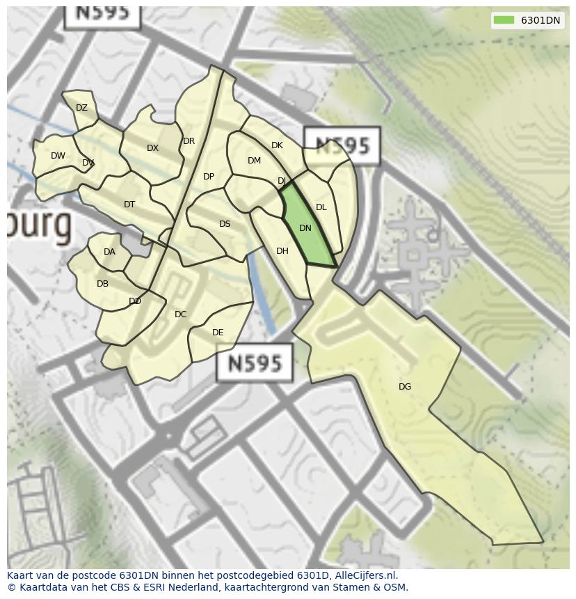 Afbeelding van het postcodegebied 6301 DN op de kaart.