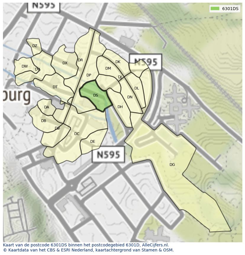 Afbeelding van het postcodegebied 6301 DS op de kaart.