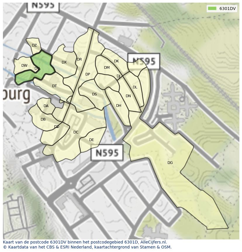 Afbeelding van het postcodegebied 6301 DV op de kaart.