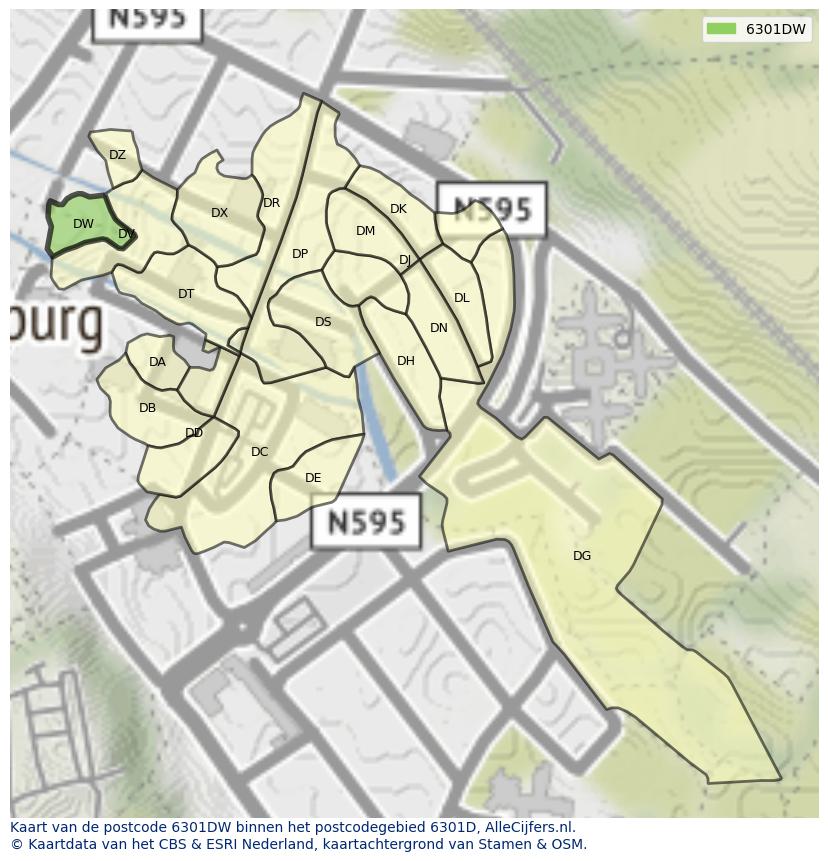 Afbeelding van het postcodegebied 6301 DW op de kaart.