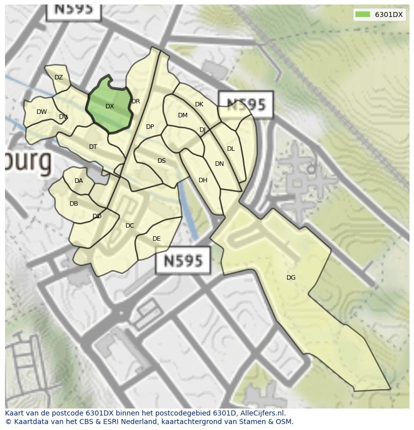 Afbeelding van het postcodegebied 6301 DX op de kaart.
