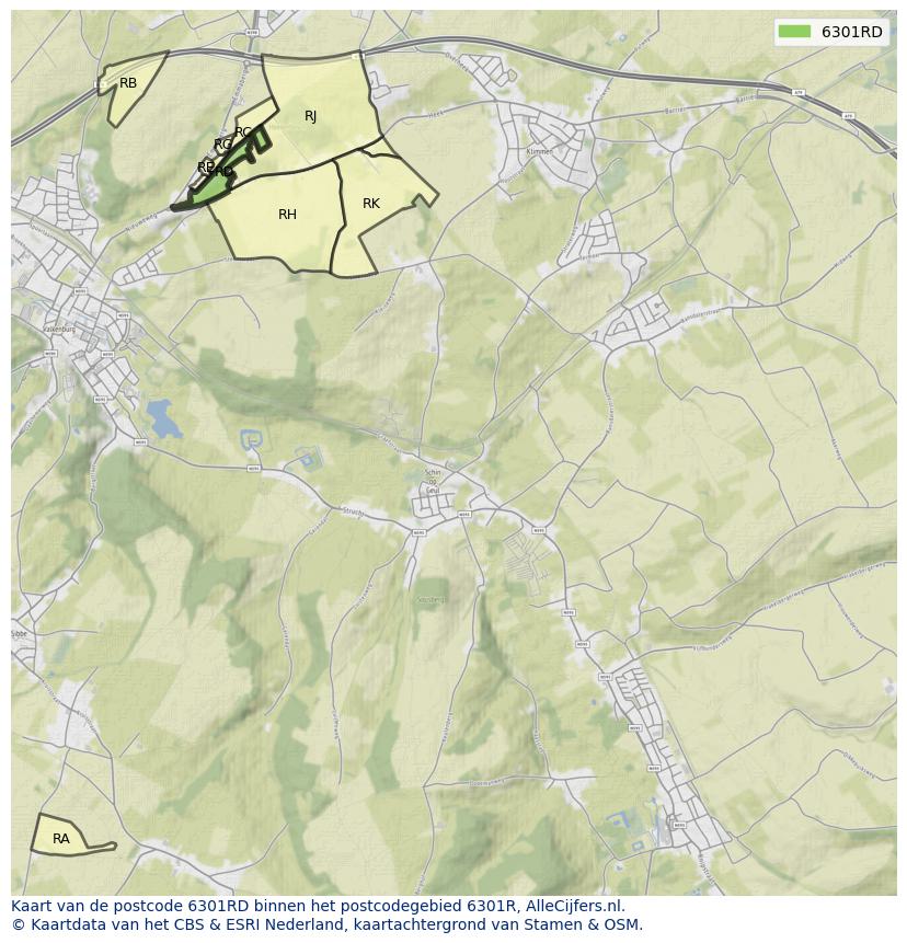 Afbeelding van het postcodegebied 6301 RD op de kaart.