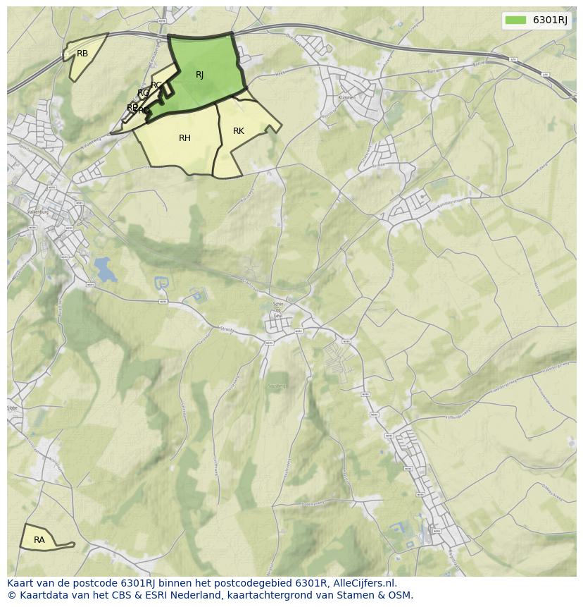 Afbeelding van het postcodegebied 6301 RJ op de kaart.