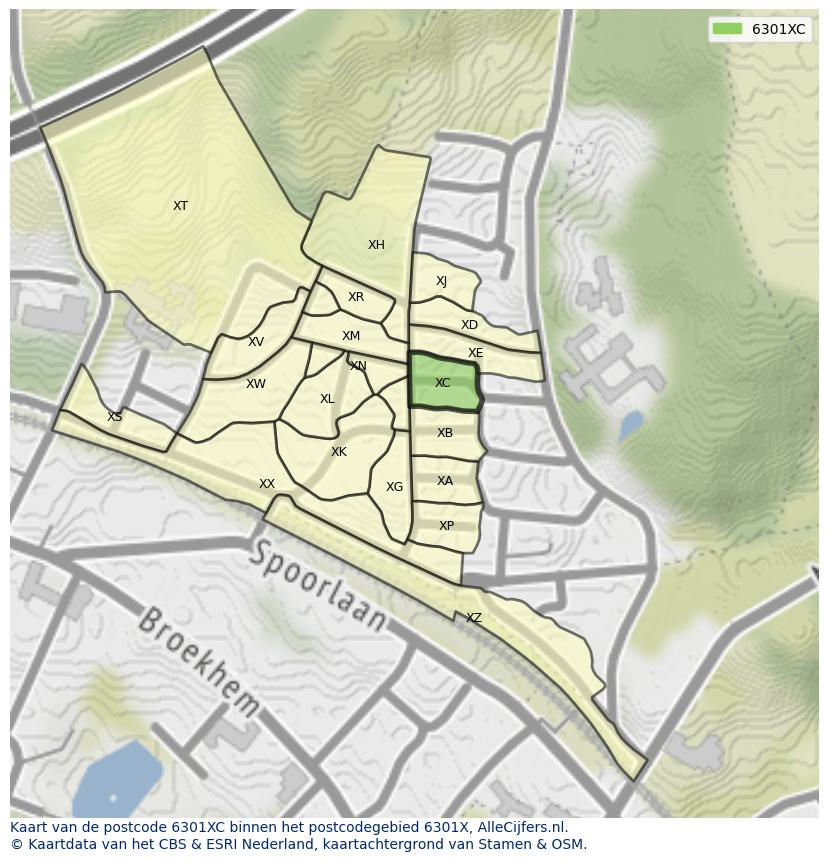 Afbeelding van het postcodegebied 6301 XC op de kaart.