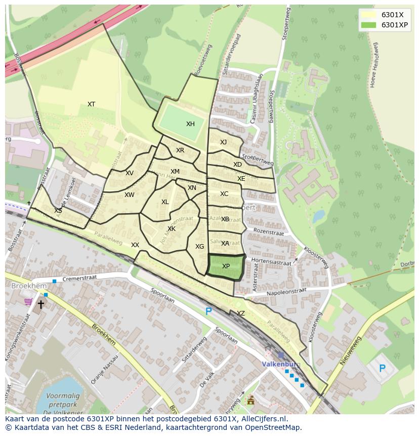 Afbeelding van het postcodegebied 6301 XP op de kaart.