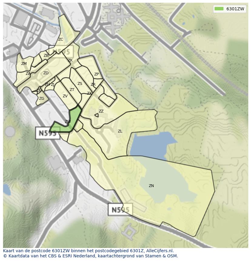 Afbeelding van het postcodegebied 6301 ZW op de kaart.