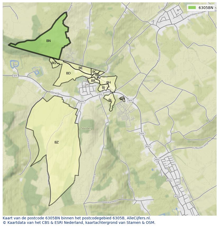 Afbeelding van het postcodegebied 6305 BN op de kaart.