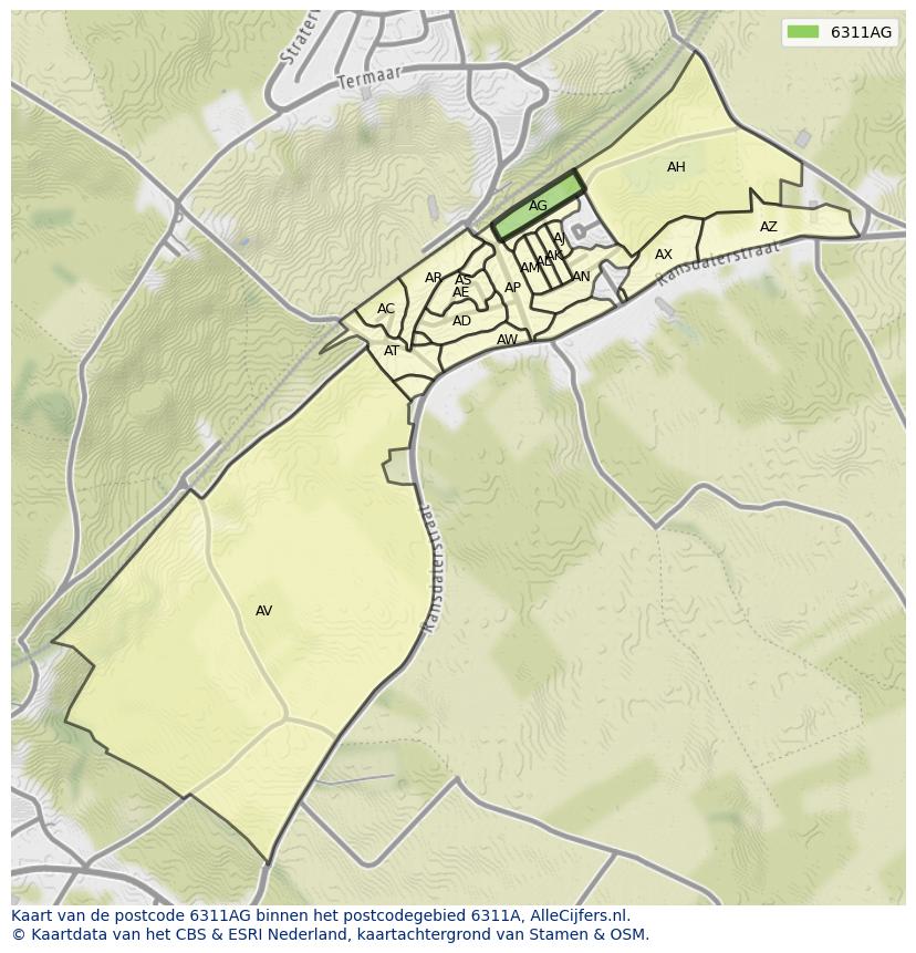 Afbeelding van het postcodegebied 6311 AG op de kaart.
