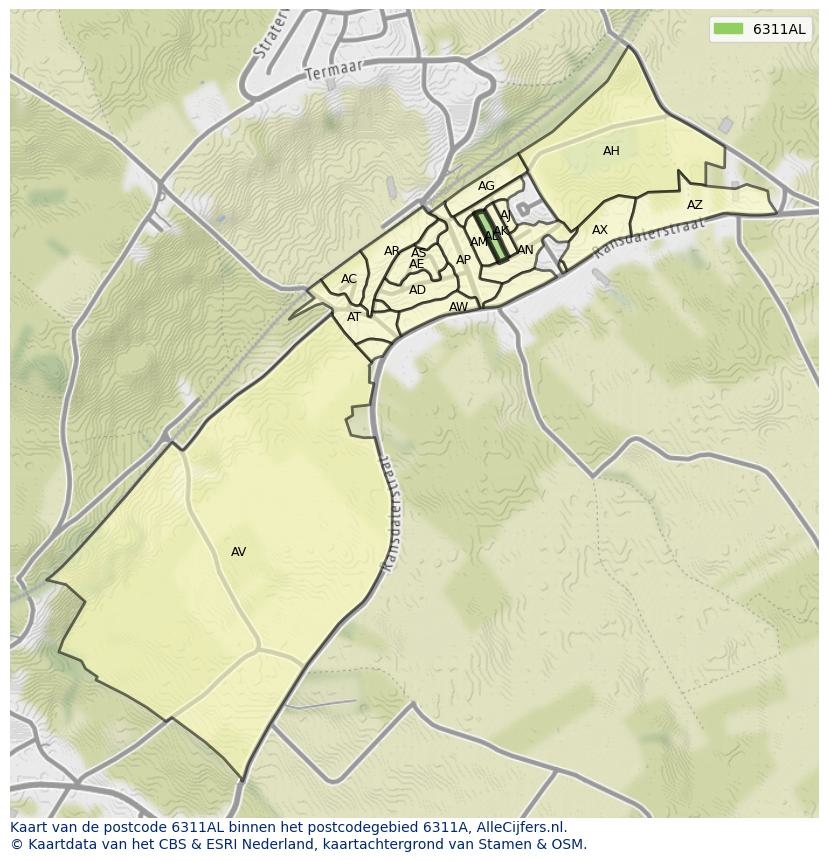 Afbeelding van het postcodegebied 6311 AL op de kaart.