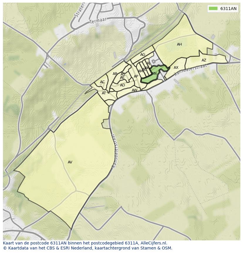 Afbeelding van het postcodegebied 6311 AN op de kaart.