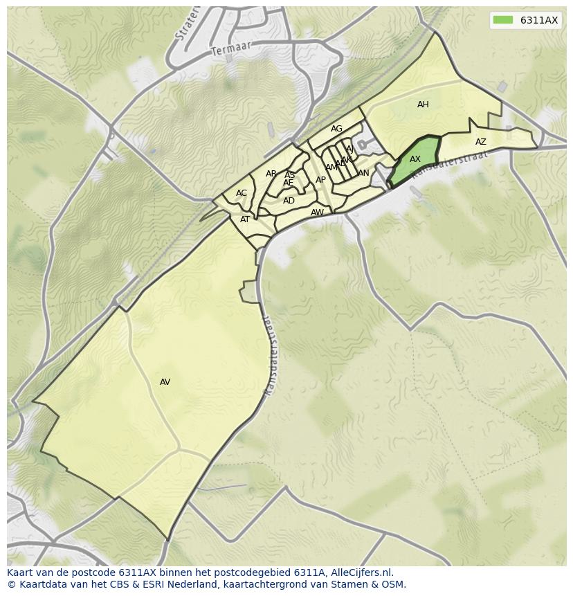 Afbeelding van het postcodegebied 6311 AX op de kaart.