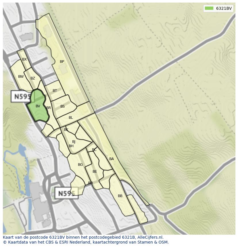 Afbeelding van het postcodegebied 6321 BV op de kaart.