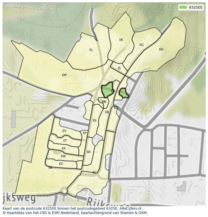 Afbeelding van het postcodegebied 6325 EE op de kaart.