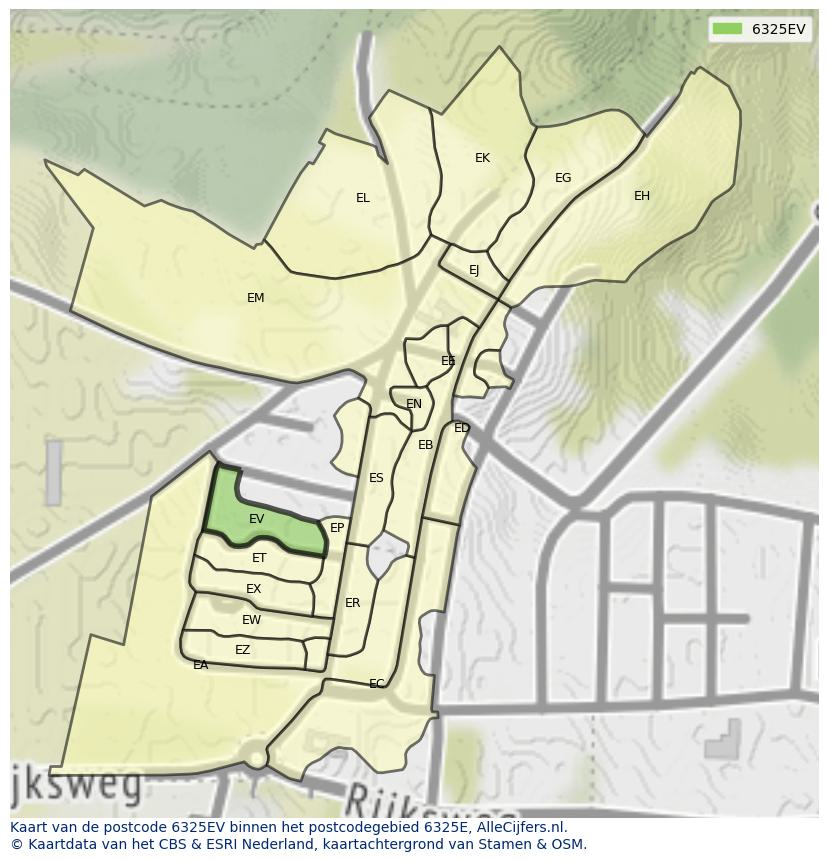 Afbeelding van het postcodegebied 6325 EV op de kaart.